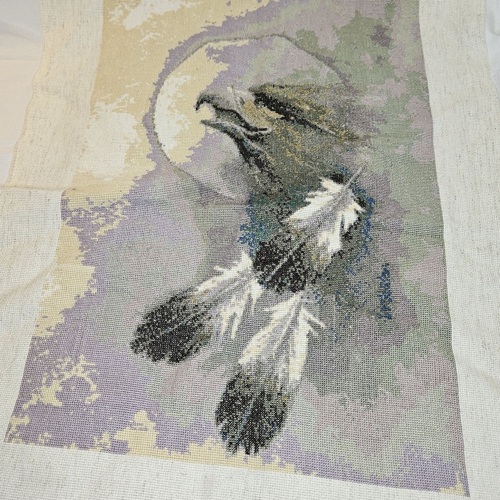 Eagle Moon Lune D' Aigle Completted Cross Stitch Unframed American Indian